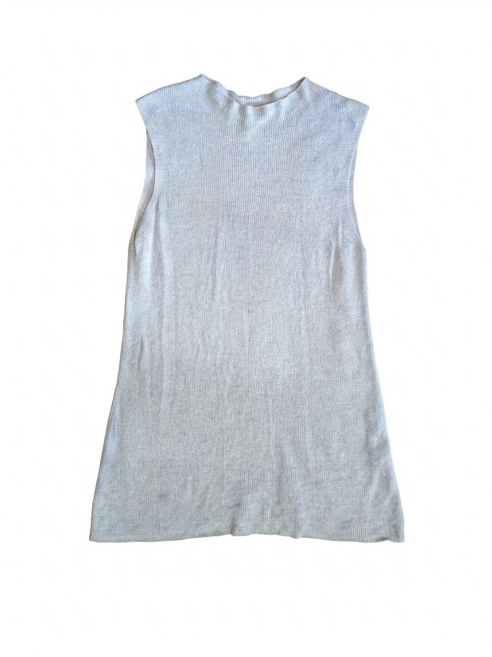 EILEEN FISHER Blue Tencel Wool Blend Ribbed Knit Sleeveless Shell Top Tank M M/M